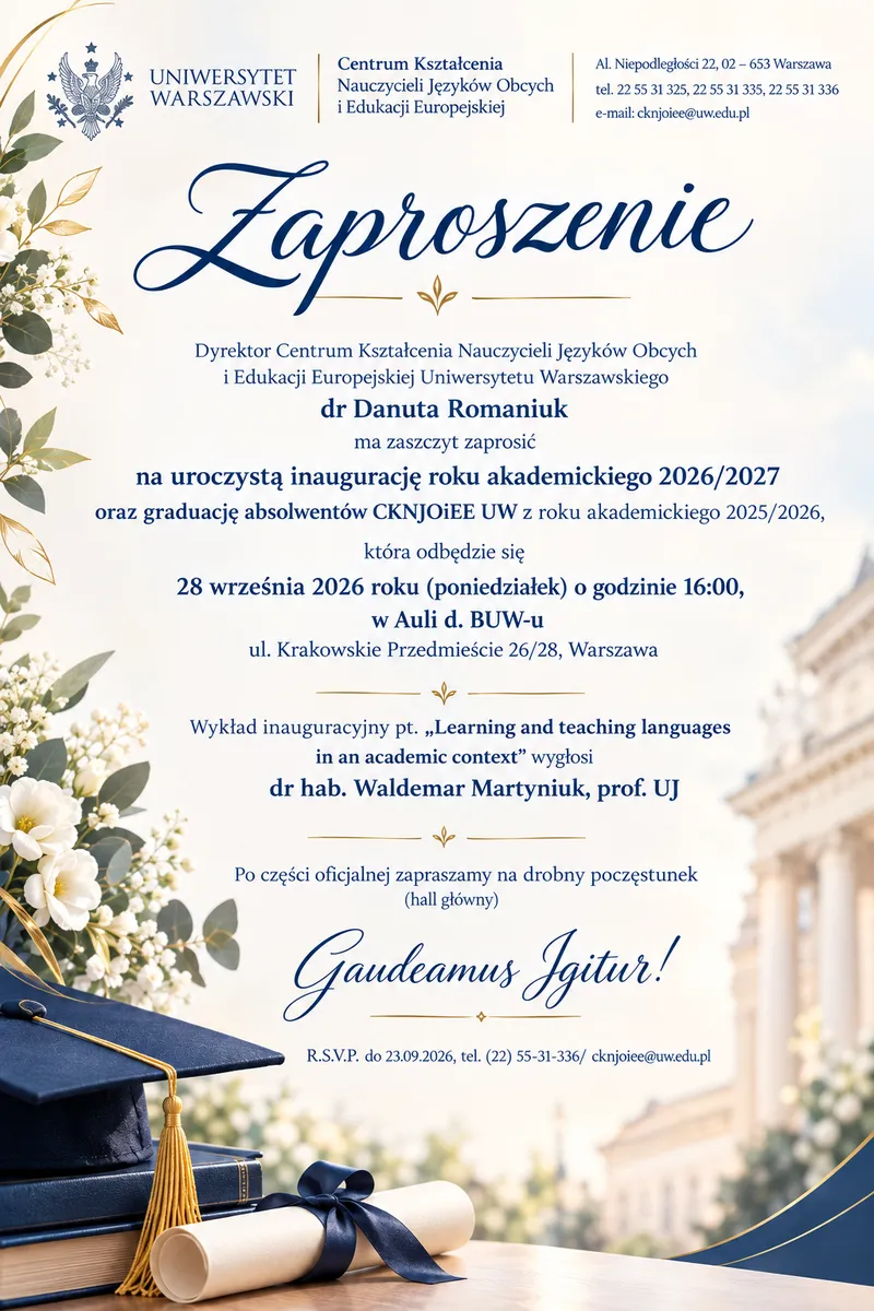 Zaproszenie na inaugurację roku akademickiego 2026/2027